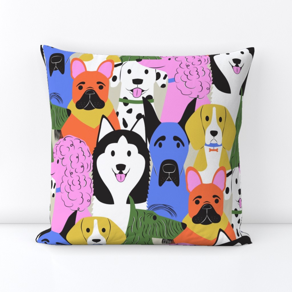 Bright, Colorful Dogs including poodle, french bull dog, beagle, great dane, husky, Scottie and Dalmatian