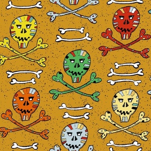 colorful skulls and crossbones on gold | large