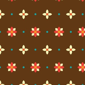 Simple small geometric flowers in Stripes on Dark Brown