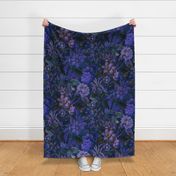 Moody Blue Purple Midnight Jungle Flower Pattern 