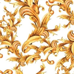 Vintage Gold Floral Curl and Swirl on White