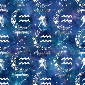 Large Scale Aquarius Water Zodiac Sign on Galaxy Blue