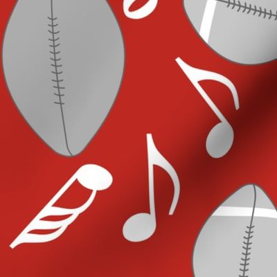 Medium Gray Football White Music Notes Poppy Red