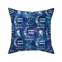 Medium Scale Aquarius Water Zodiac Sign on Galaxy Blue