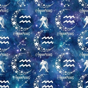 Medium Scale Aquarius Water Zodiac Sign on Galaxy Blue