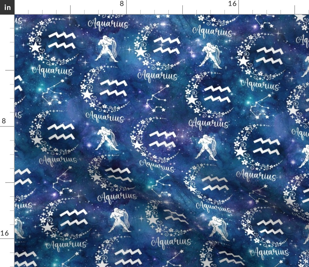 Medium Scale Aquarius Water Zodiac Sign on Galaxy Blue