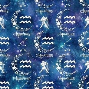 Small Scale Aquarius Water Zodiac Sign on Galaxy Blue