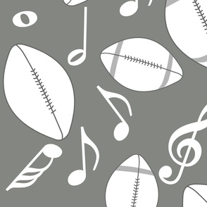 Large Football White Music Notes Pewter Gray