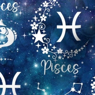 Large Scale Pisces Zodiac Fish Water Sign on Galaxy Blue
