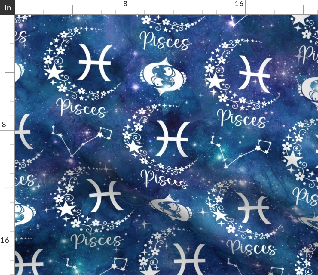 Large Scale Pisces Zodiac Fish Water Sign on Galaxy Blue