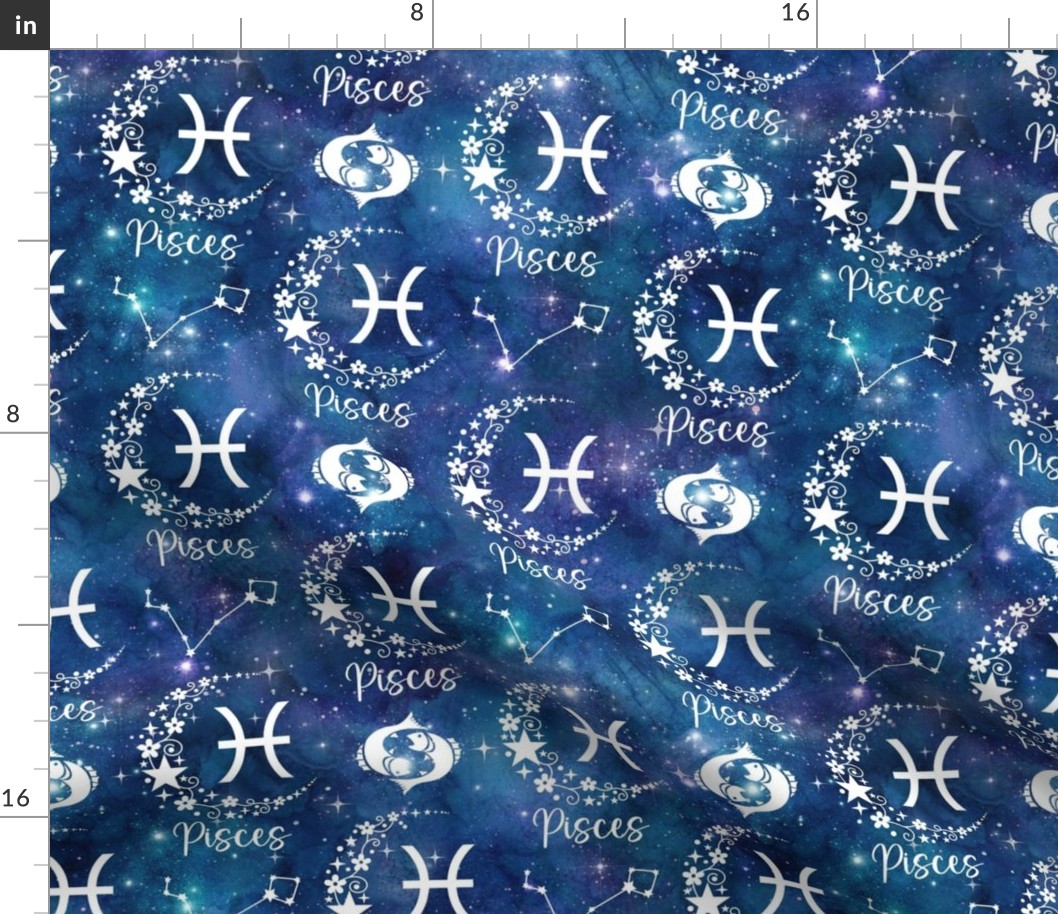Medium Scale Pisces Zodiac Fish Water Sign on Galaxy Blue