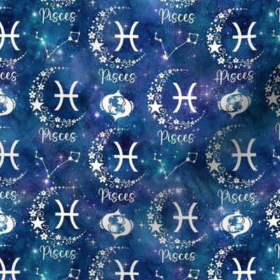 Small Scale Pisces Zodiac Fish Water Sign on Galaxy Blue