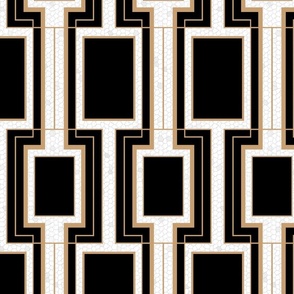 Small Art Deco Geometric Rectangles in Black and Faux Gold with Off-White Eggshell Craquelure Pattern