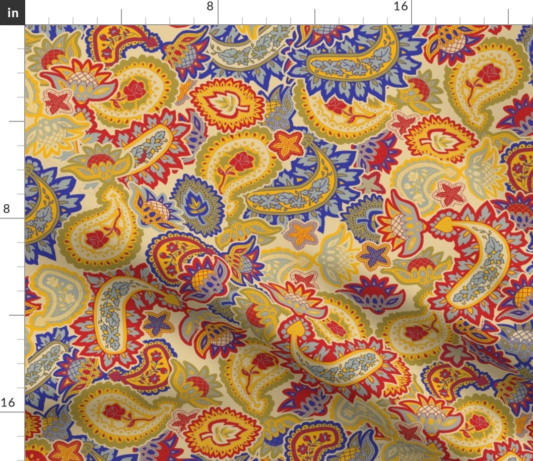 Custom Scattered allover paisley trendy1920s colors 21.5 inch repeat