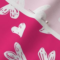scribble hearts hot pink white large || valentine love sweetheart lovecore pattern