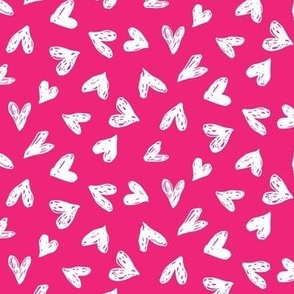 scribble hearts hot pink white medium || valentine love sweetheart lovecore pattern