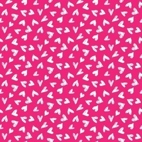 scribble hearts hot pink white small || valentine love sweetheart lovecore pattern