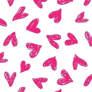 scribble hearts white hot pink large || valentine love sweetheart lovecore pattern