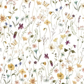 18"  Hand painted watercolor ikebana wildflowers meadow - blush - 