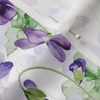 14" Hand painted purple Lilac Watercolor Floral Violets, Violet Fabric, Spring Flower Fabric -  double layer on white 2