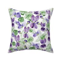 18" Hand painted purple Lilac Watercolor Floral Violets, Violet Fabric, Spring Flower Fabric -  double layer on white 2