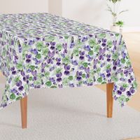 18" Hand painted purple Lilac Watercolor Floral Violets, Violet Fabric, Spring Flower Fabric -  double layer on white 2