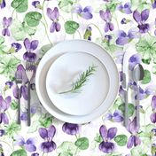 18" Hand painted purple Lilac Watercolor Floral Violets, Violet Fabric, Spring Flower Fabric -  double layer on white 2