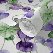 14" Hand painted purple Lilac Watercolor Floral Violets, Violet Fabric, Spring Flower Fabric -  on white 2