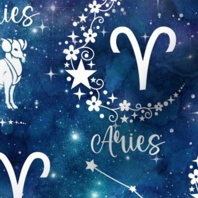 Large Scale Aries Zodiac Ram Sign on Galaxy Blue