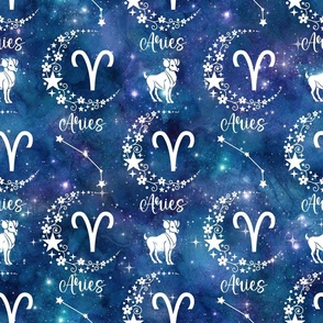 Large Scale Aries Zodiac Ram Sign on Galaxy Blue