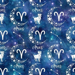 Medium Scale Aries Zodiac Ram Sign on Galaxy Blue