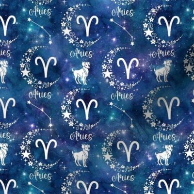 Small Scale Aries Zodiac Ram Sign on Galaxy Blue
