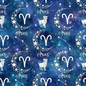 Small Scale Aries Zodiac Ram Sign on Galaxy Blue