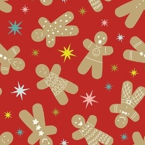 gingerbread men on poppy red for retro christmas color collab