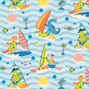 Dinosaurs Wind Surfing on a vacation | Multicolor regular scale ©designsbyroochita