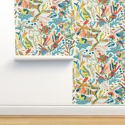 Jumbo - Retro Coral Reefs - Hidden Whimsical wallpaper for kids - baby room and nursery | multicolor pastel | jumbo scale ©designsbyroochita