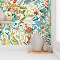 Jumbo - Retro Coral Reefs - Hidden Whimsical wallpaper for kids - baby room and nursery | multicolor pastel | jumbo scale ©designsbyroochita