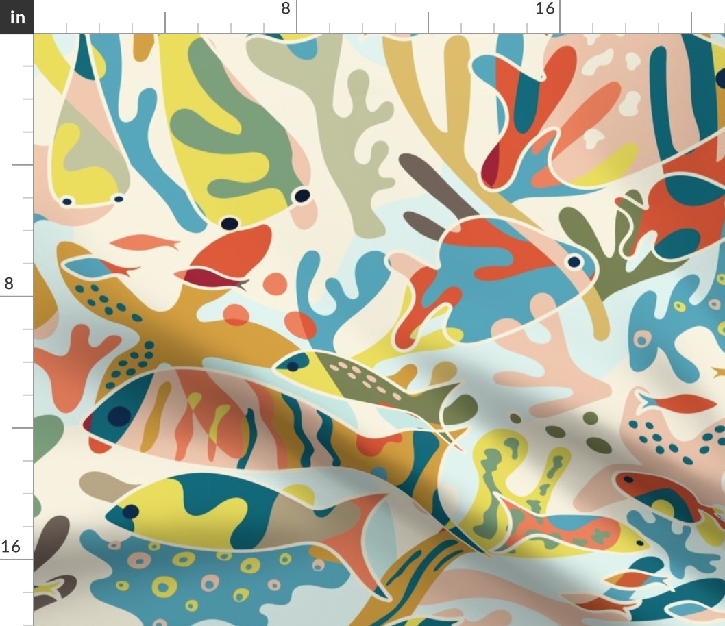 Jumbo - Retro Coral Reefs - Hidden Whimsical wallpaper for kids - baby room and nursery | multicolor pastel | jumbo scale ©designsbyroochita
