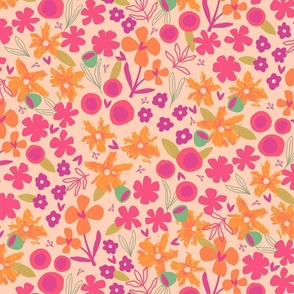 Floral Garden Multicolor | Pink and Orange Florals | Regular Scale ©designsbyroochita