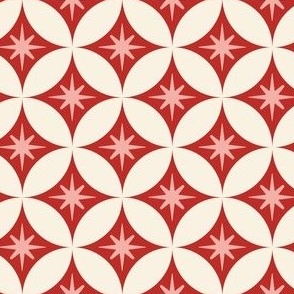 retro christmas overlapping circles in red poppy rose pink and ivory