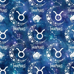 Large Scale Taurus Bull Zodiac Sign on Galaxy Blue