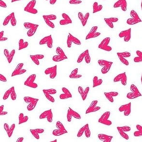 scribble hearts white hot pink medium || valentine love sweetheart lovecore pattern