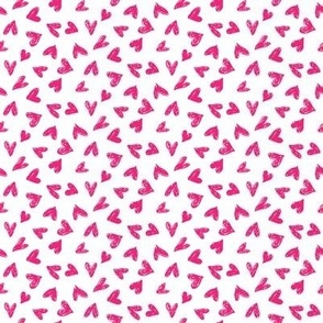 scribble hearts white hot pink small || valentine love sweetheart lovecore pattern