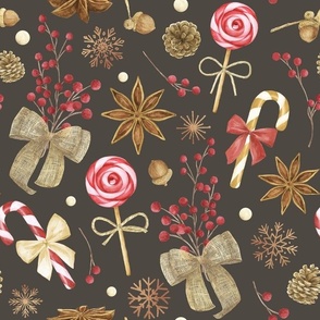 Christmas sweets watercolor on brown background