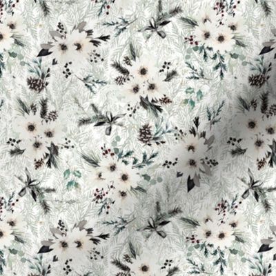 6” December Floral - fir boughs/white