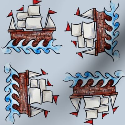 Sailing Ship Watercolor - Blue