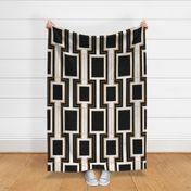 Jumbo Art Deco Geometric Rectangles in Cracked Black and Faux Gold with Off-White Eggshell Craquelure Pattern