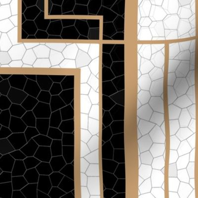 Jumbo Art Deco Geometric Rectangles in Cracked Black and Faux Gold with Off-White Eggshell Craquelure Pattern