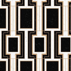 Small Art Deco Geometric Rectangles in Cracked Black and Faux Gold with Off-White Eggshell Craquelure Pattern