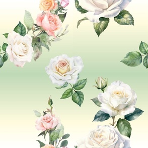 vintage cream roses on green